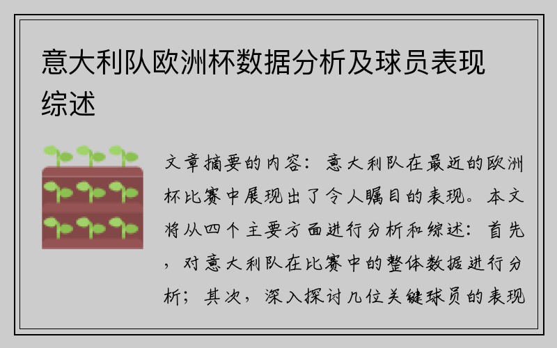 意大利队欧洲杯数据分析及球员表现综述